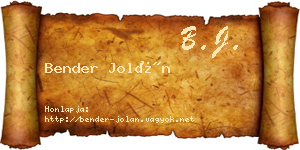 Bender Jolán névjegykártya